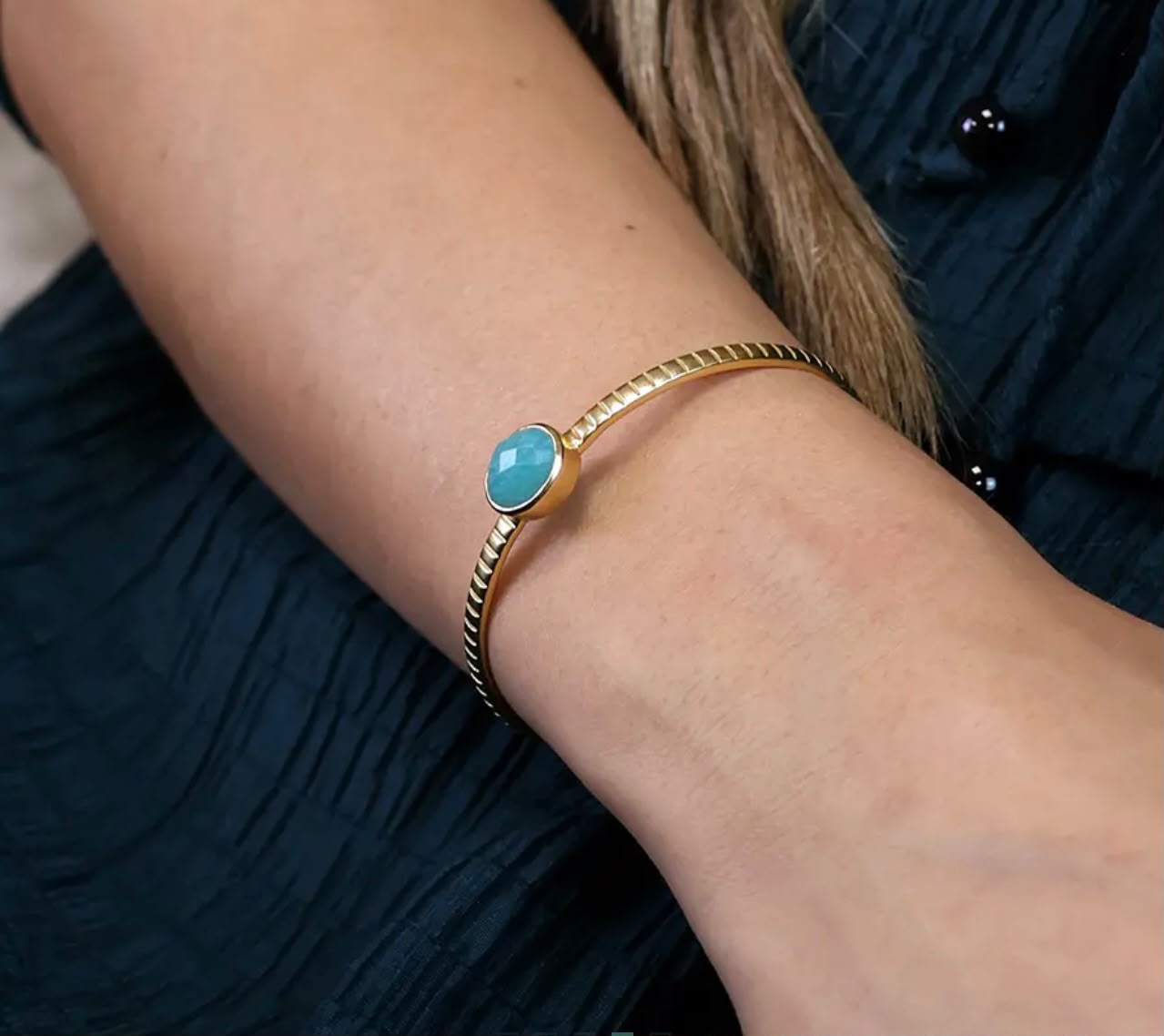 Amazonite Gold-plated Pewter Bangle