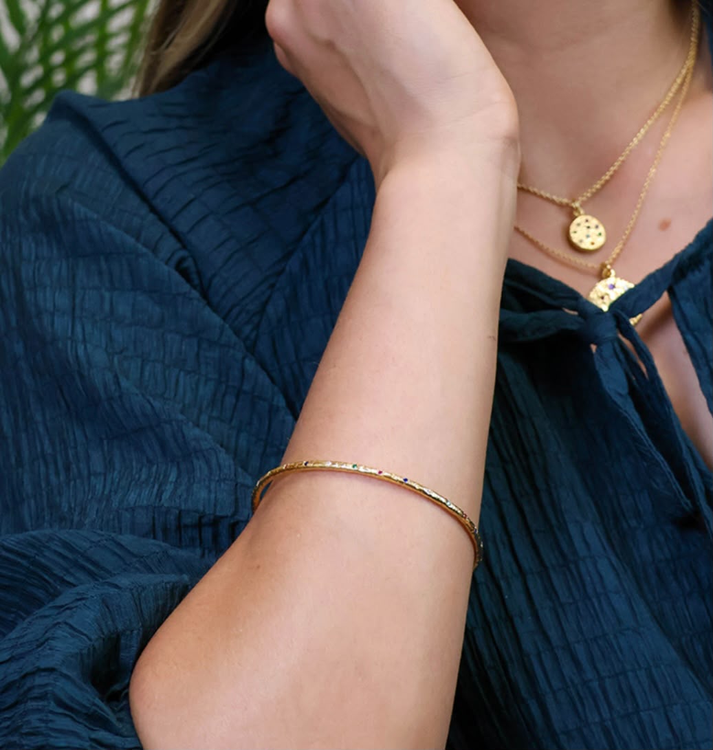 Crystal Yellow Gold-plated Pewter Bangle