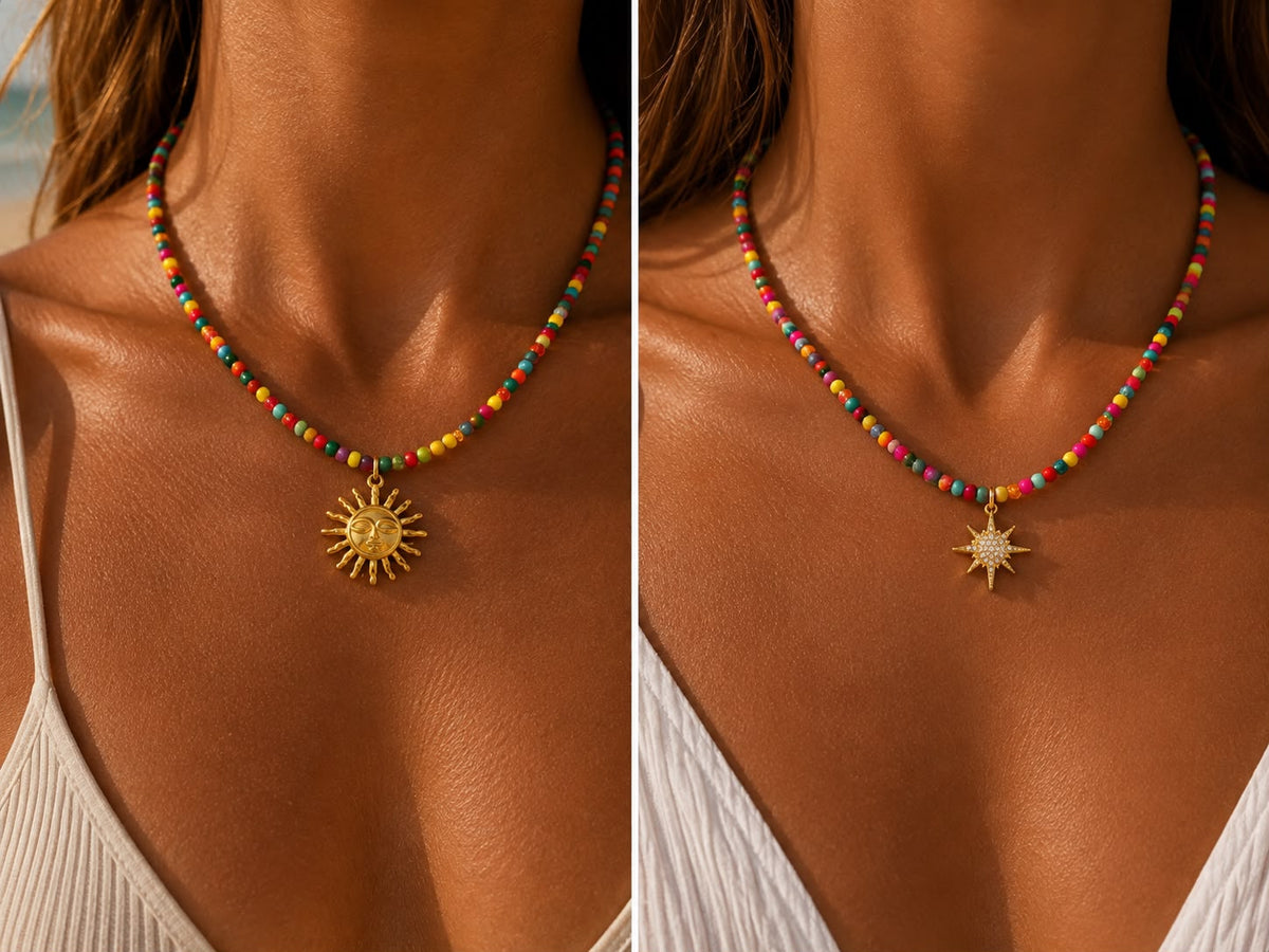 Neon Fest Gold Charm Beads Necklace