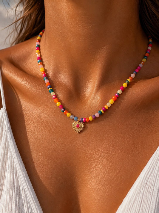 Neon Fest Gold Charm Beads Necklace