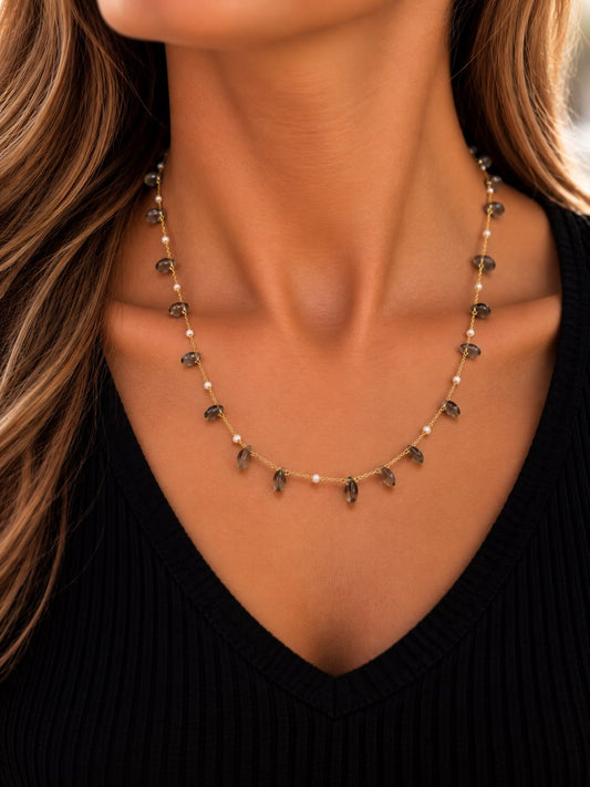 Crystal Chip Stainless Steel & Gold Plated Necklace