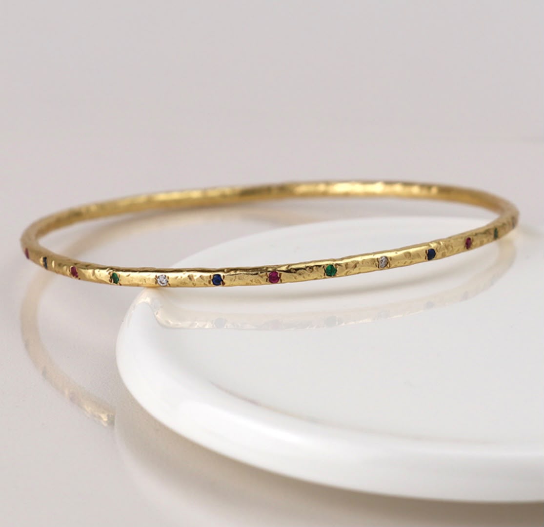 Crystal Yellow Gold-plated Pewter Bangle