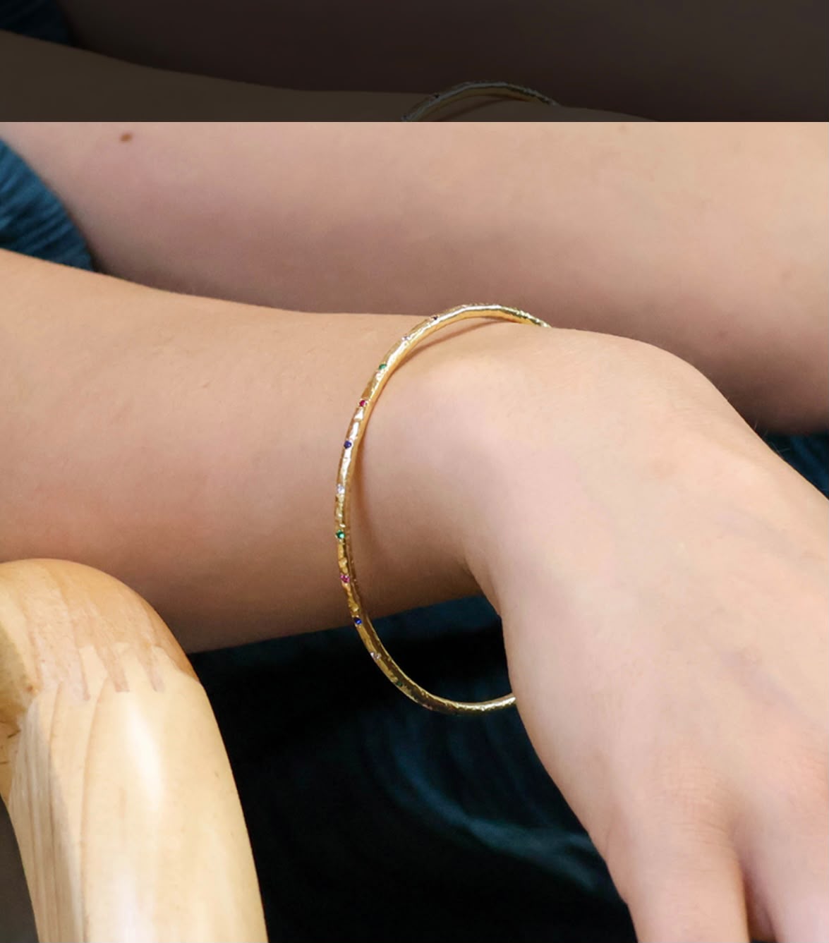 Crystal Yellow Gold-plated Pewter Bangle