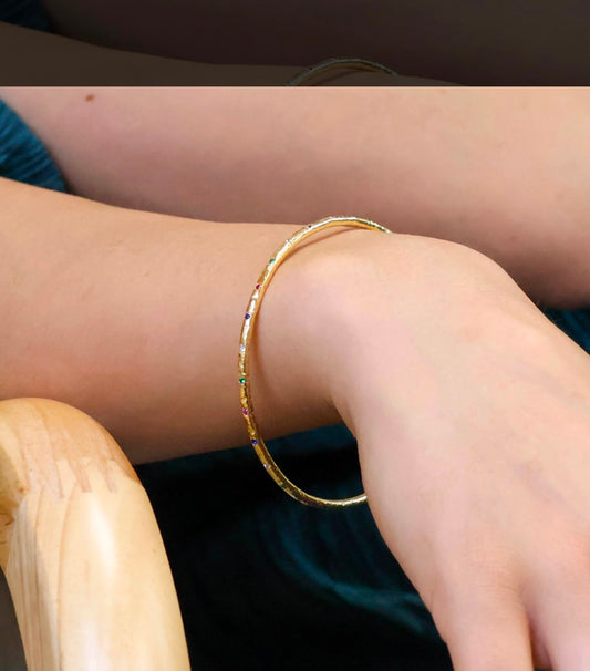 Crystal Yellow Gold-plated Pewter Bangle
