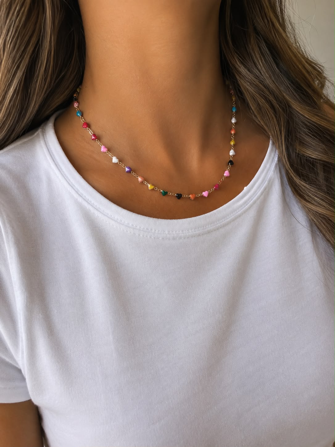 Enamel Heart Chain Necklace