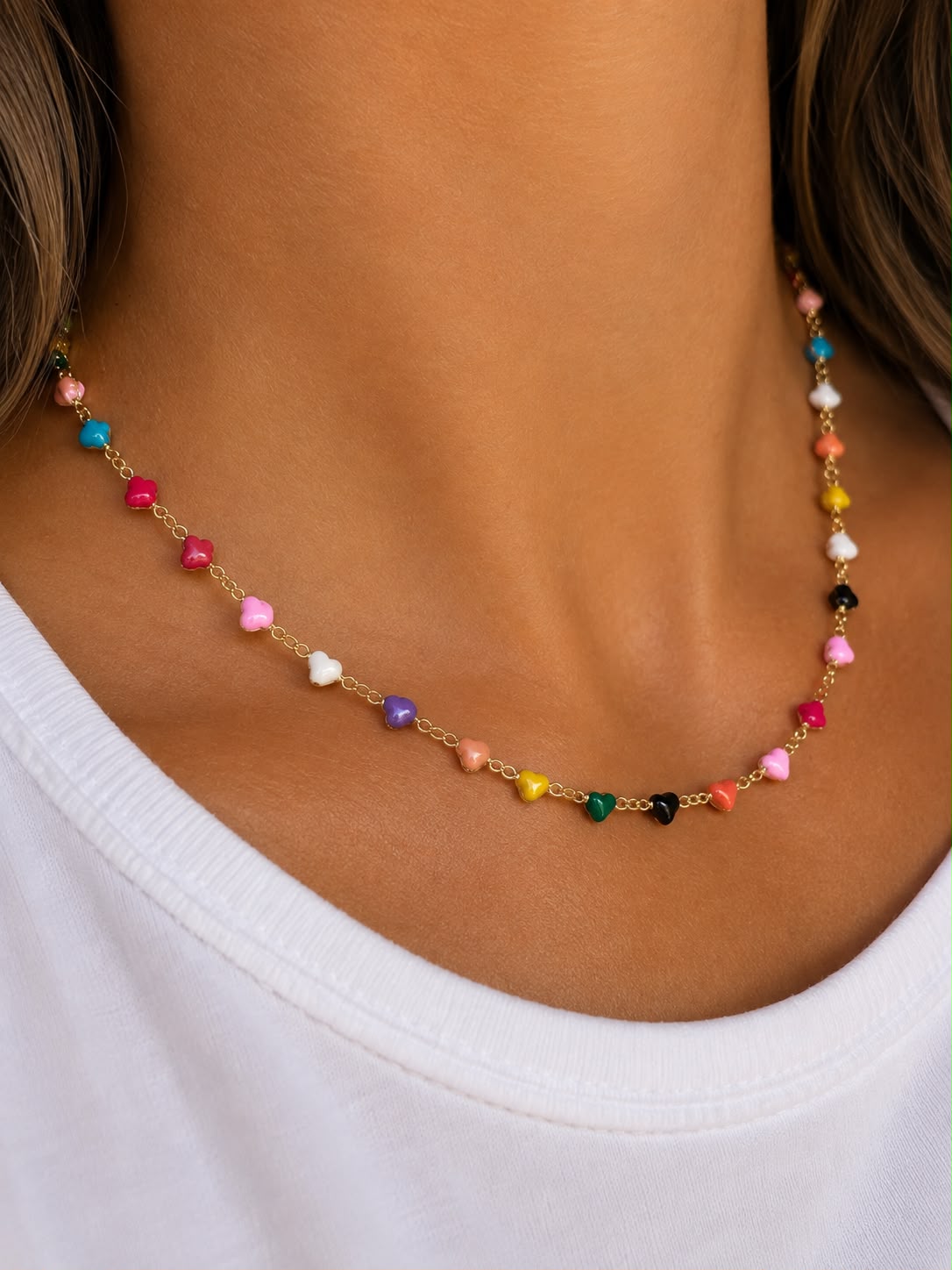 Enamel Heart Chain Necklace