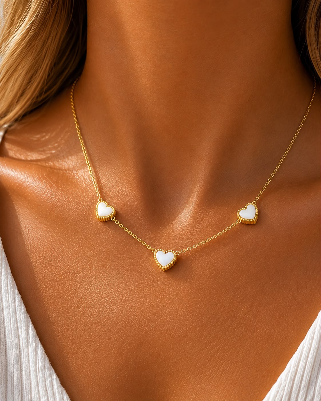 Gold-pated Stainless Steel Trio Heart Necklace