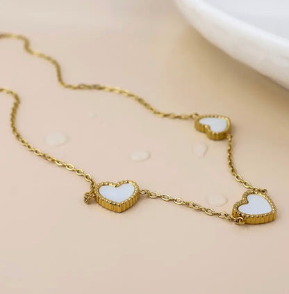 Gold-pated Stainless Steel Trio Heart Necklace