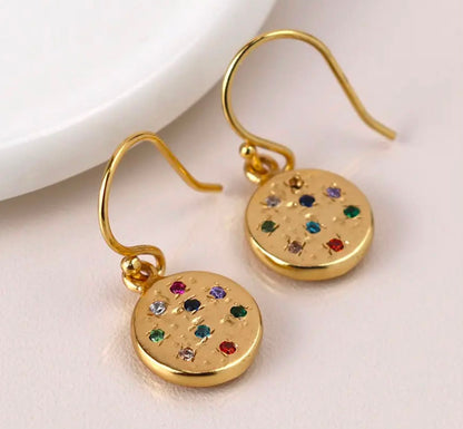 Gold-plated Rainbow Disc Drops Earrings