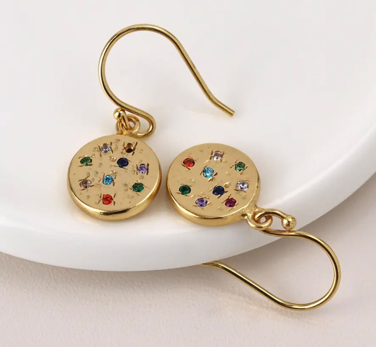 Gold-plated Rainbow Disc Drops Earrings