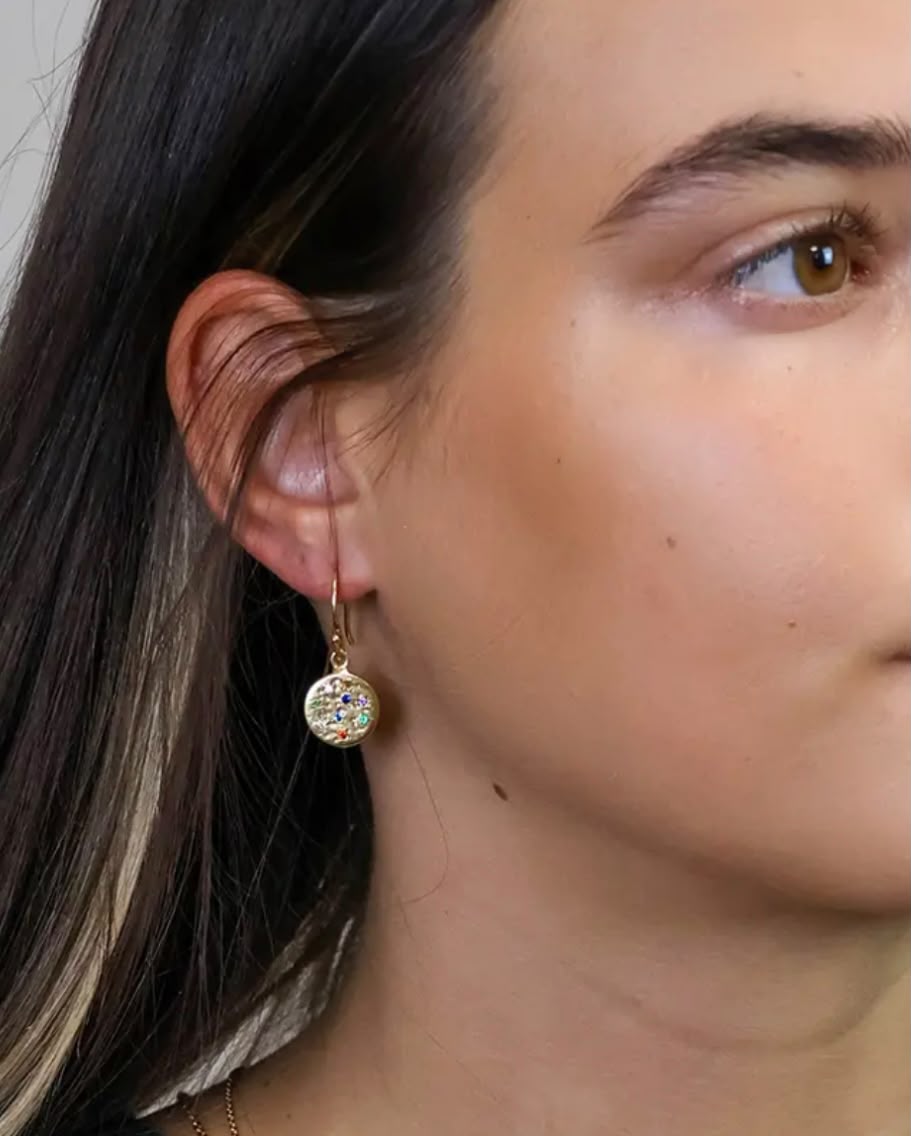 Gold-plated Rainbow Disc Drops Earrings