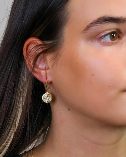 Gold-plated Rainbow Disc Drops Earrings