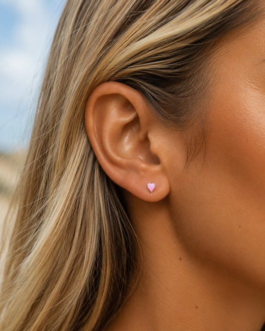 Pink Hearts Sterling Silver Ear Studs
