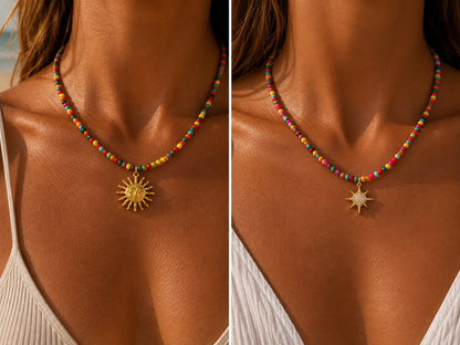 Neon Fest Gold Charm Beads Necklace