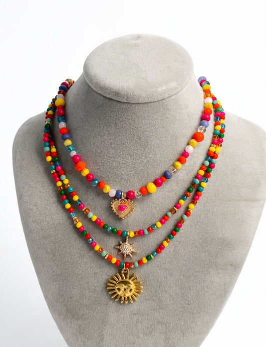 Neon Fest Gold Charm Beads Necklace