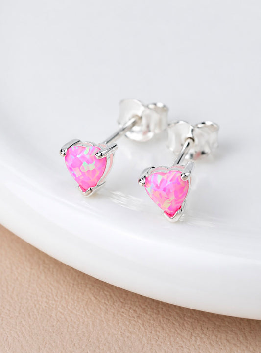 Pink Hearts Sterling Silver Ear Studs