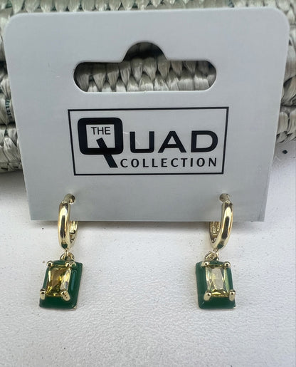 Gold-plated Emerald Glow Hoop Earrings with Crystal